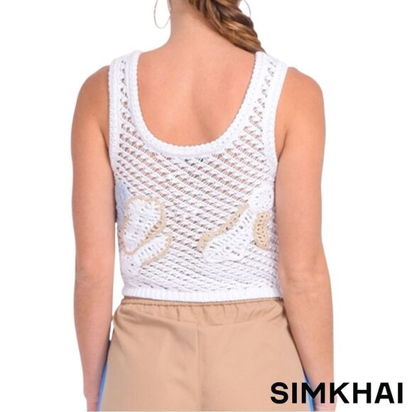 SIMKHAI **NWT** Vail Floral Crochet-Knit Tank Top in Blue Haze - Picture 11 of 13